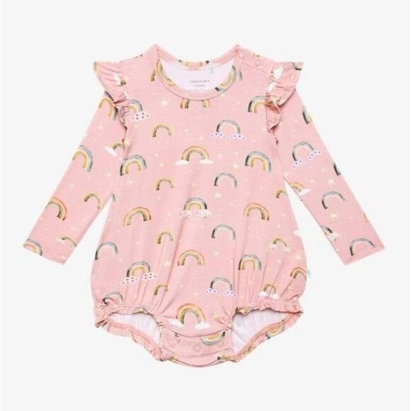 Posh Peanut Baby Girl Long Sleeve Ruffled Rainbow Bubble Romper 12-18 Mos - Picture 1 of 6
